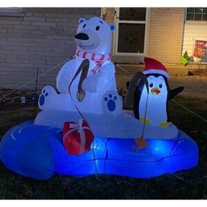 🆕6 FT Long Christmas Inflatable Happy Bear Fishing Penguin Outdoor Decoration